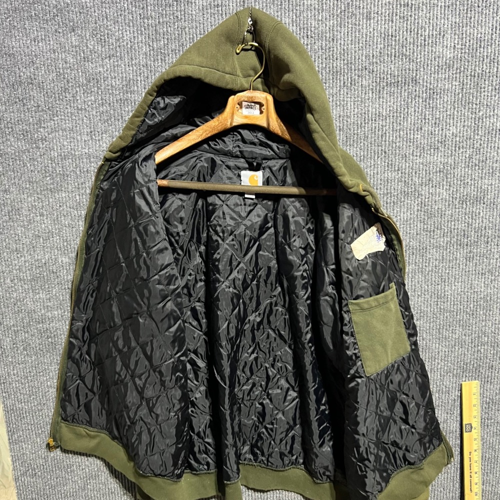 Carhartt Full Zip Hoodie Mens XL Green Quilted Lined Workwear Utility Jacket - Picture 9 of 11